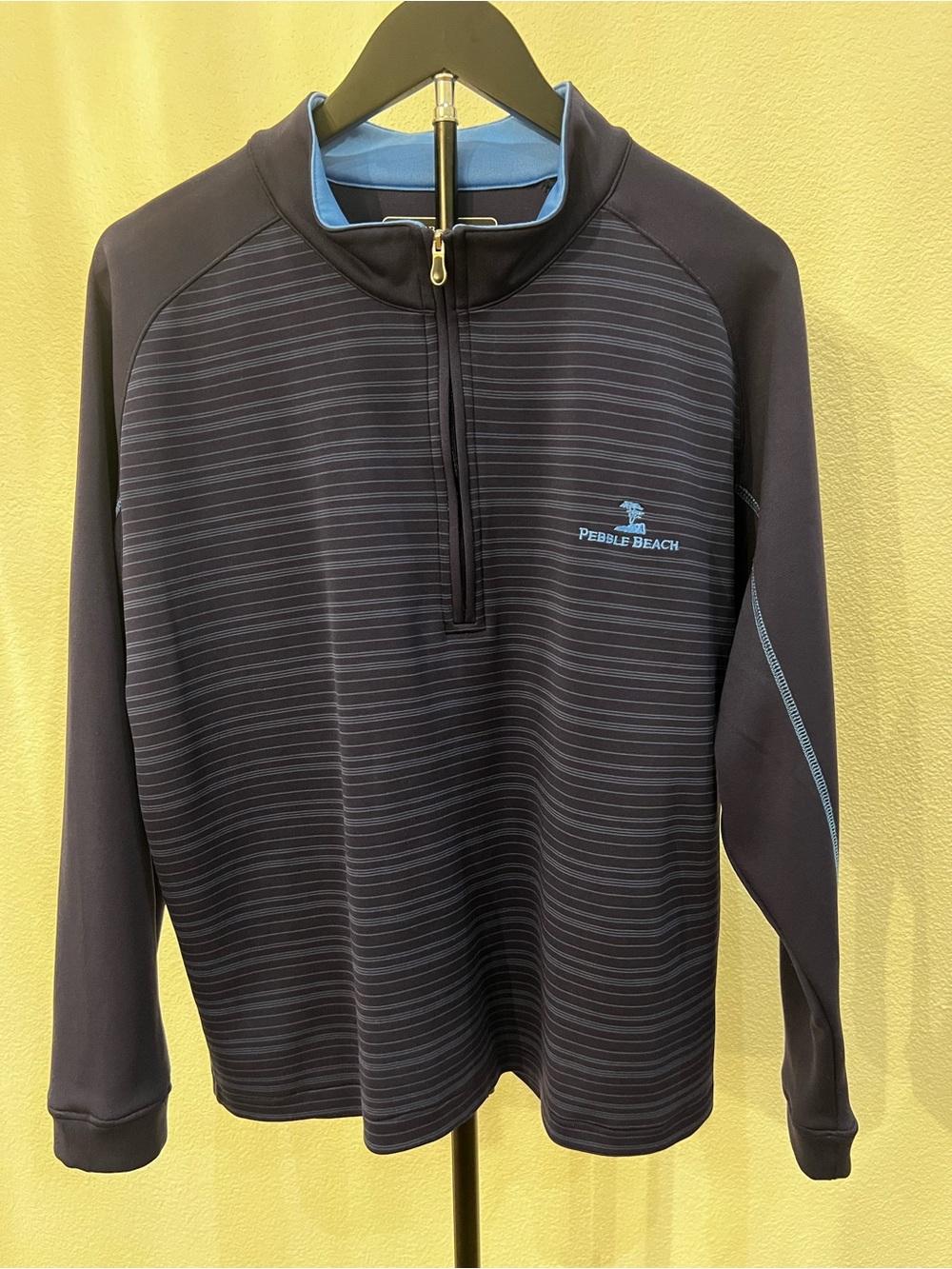 Pebble Beach Navy and Light Blue Performance Zip Pullover